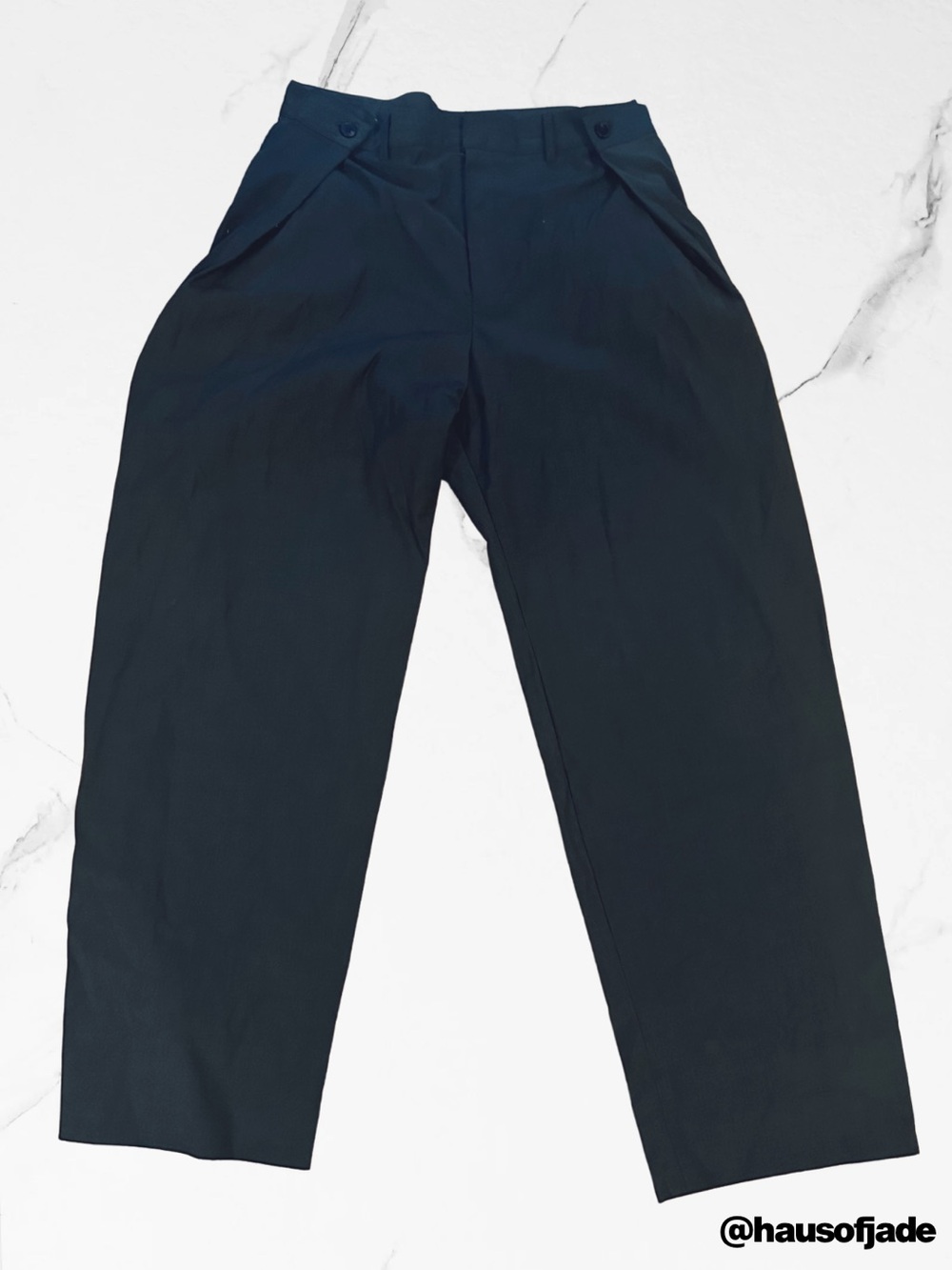 SOURCE UNKNOWN Fold-Over Wide Leg Dark Grey Trousers